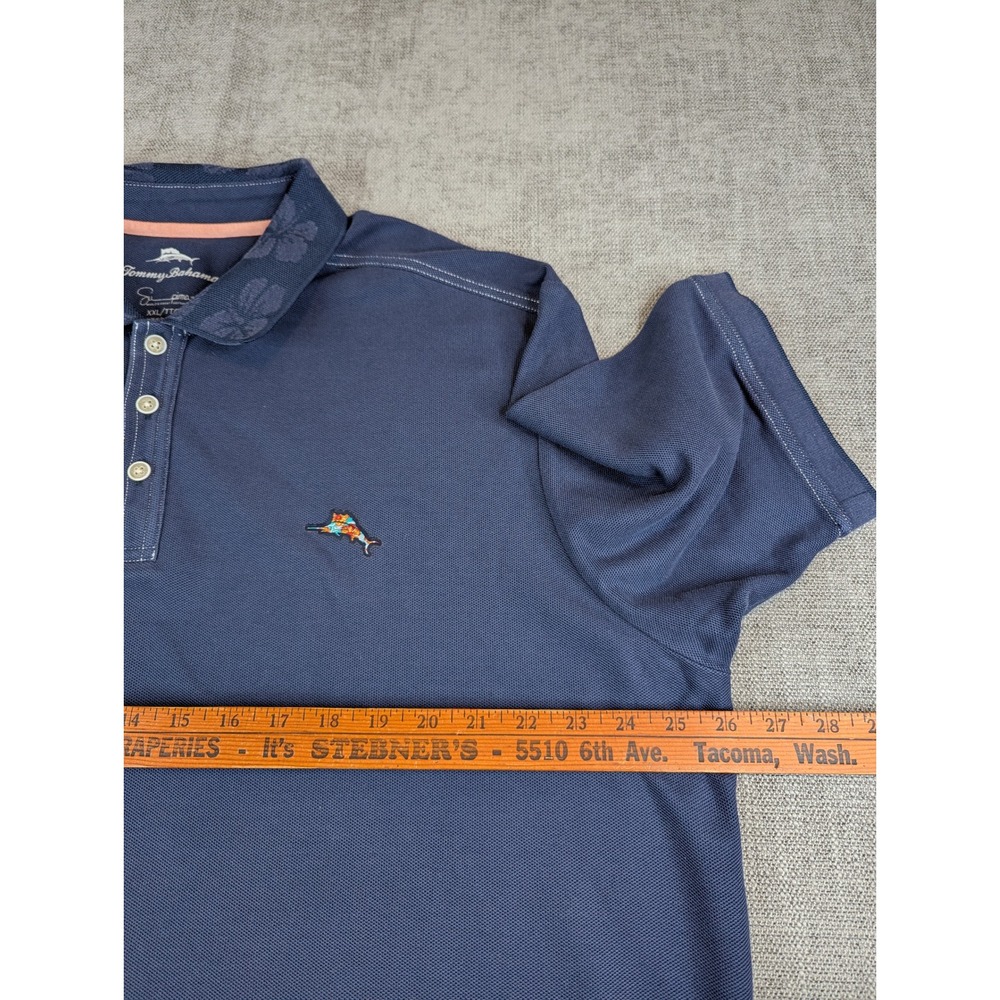 Tommy Bahama Polo Shirt Mens XXL Blue Supima Cotton Blend Tropical Leaf Collar - Picture 4 of 7